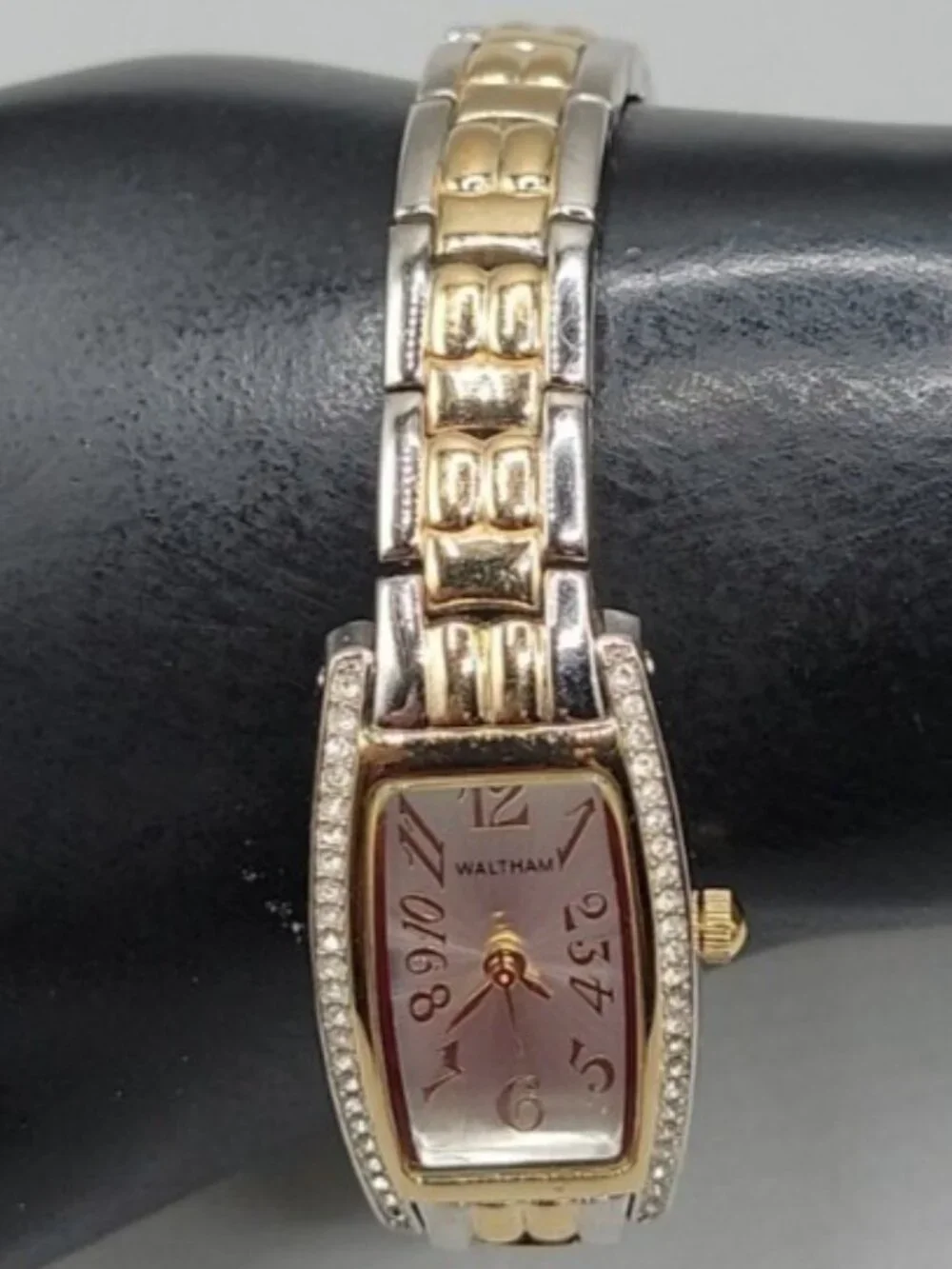 Vtg Waltham Ladies Tonneau Style Watch WAW042 Art Deco Crystal Bezel 6